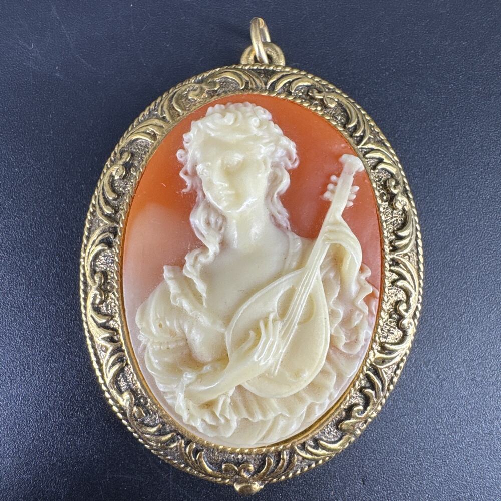 Vtg Perfume Stash Locket Cameo Pendant Corday Lady Musical Mandolin